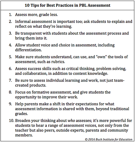 10 tips for the best practices of PBL Assessment