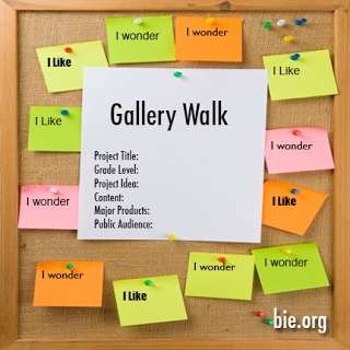 bulletin board with "I likes" and "I wonders" around a Gallery Walk (project idea)